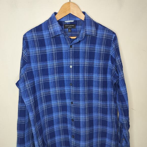 Banana Republic Linen Cotton Button Up Shirt Plaid - Picture 2 of 7